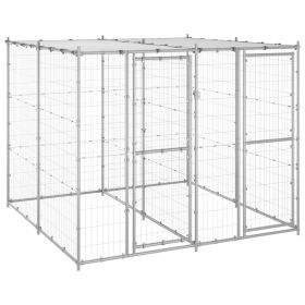 Outdoor Dog Kennel Galvanized Steel with Roof 52.1 ftÂ¬â‰¤