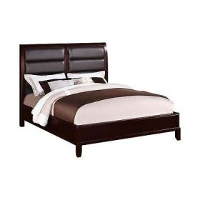 Eccentric Wooden C.King Bed With Boxed Faux Leather HB, Medium Cherry