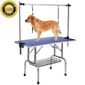 NEW HIGH QUALITY FOLDING PET GROOMING TABLE STAINLESS LEGS AND ARMS BLUE RUBBER