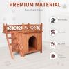 Pet Dog House;  2-Story Weather Resistant Wooden Kennel with Roof Balcony and Stairs