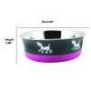 Stainless Steel Pet Bowl with Anti Skid Rubber Base and Dog Design, Gray Pink