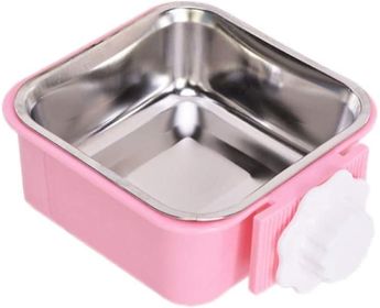 Stainless Steel Pet Crate Bowl Removable Cage Hanging Bowls with Bolt Holder for Pets (Color: pink)