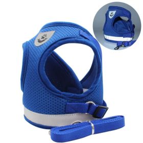 dog Harnesses and dog leash set; Pet Chest Strap Vest Dog Towing Rope Reflective Breathable Dog Rope Pet Supplies Wholesale (colour: Blue, Specification (L * W): L)