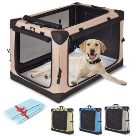 32" Collapsible Dog Crate, Dog Travel Crate,Portable Dog Crate,4 Door Soft Dog Crate with Soft Mat, Pet Kennel for Medium Dogs, Indoor, Outdoor, Trave (Color: Beige, size: 31.90 x 22.60 x 22.80 Inches)