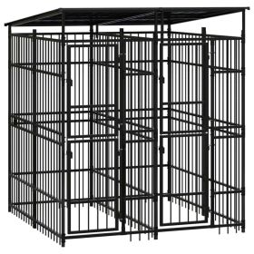 Outdoor Dog Kennel with Roof Steel 39.7 ftÂ¬â‰¤ (Color: Black)