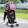 Foldable 4-Wheel Pet Stroller with Storage Basket